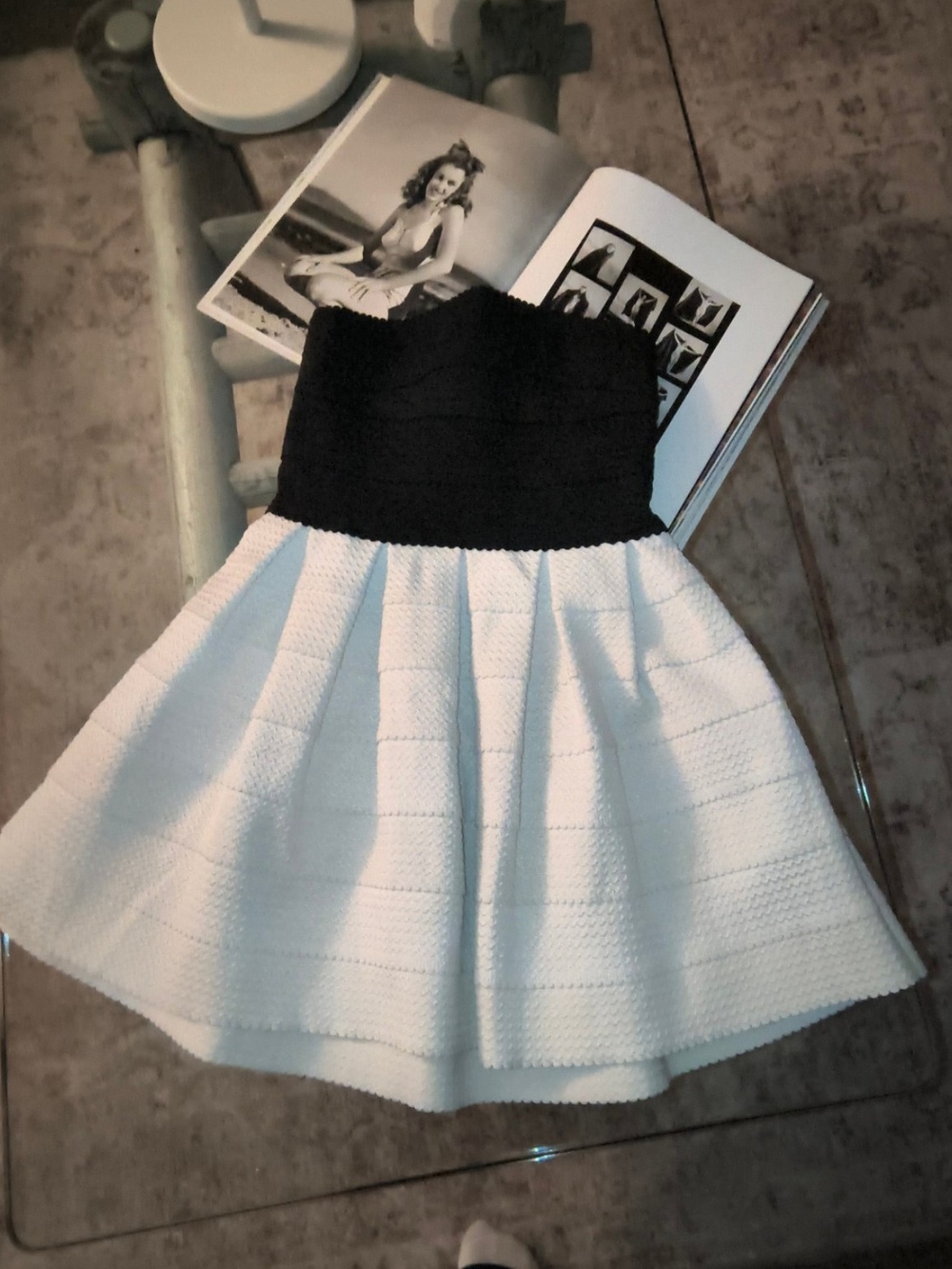 Classic Black & White Strapless Mini Dress